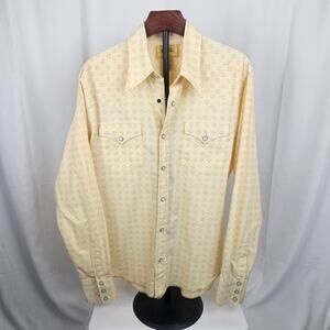 Y2K BDG Western Pearl Snap Shirt Beige Patterned Cowboy Style L